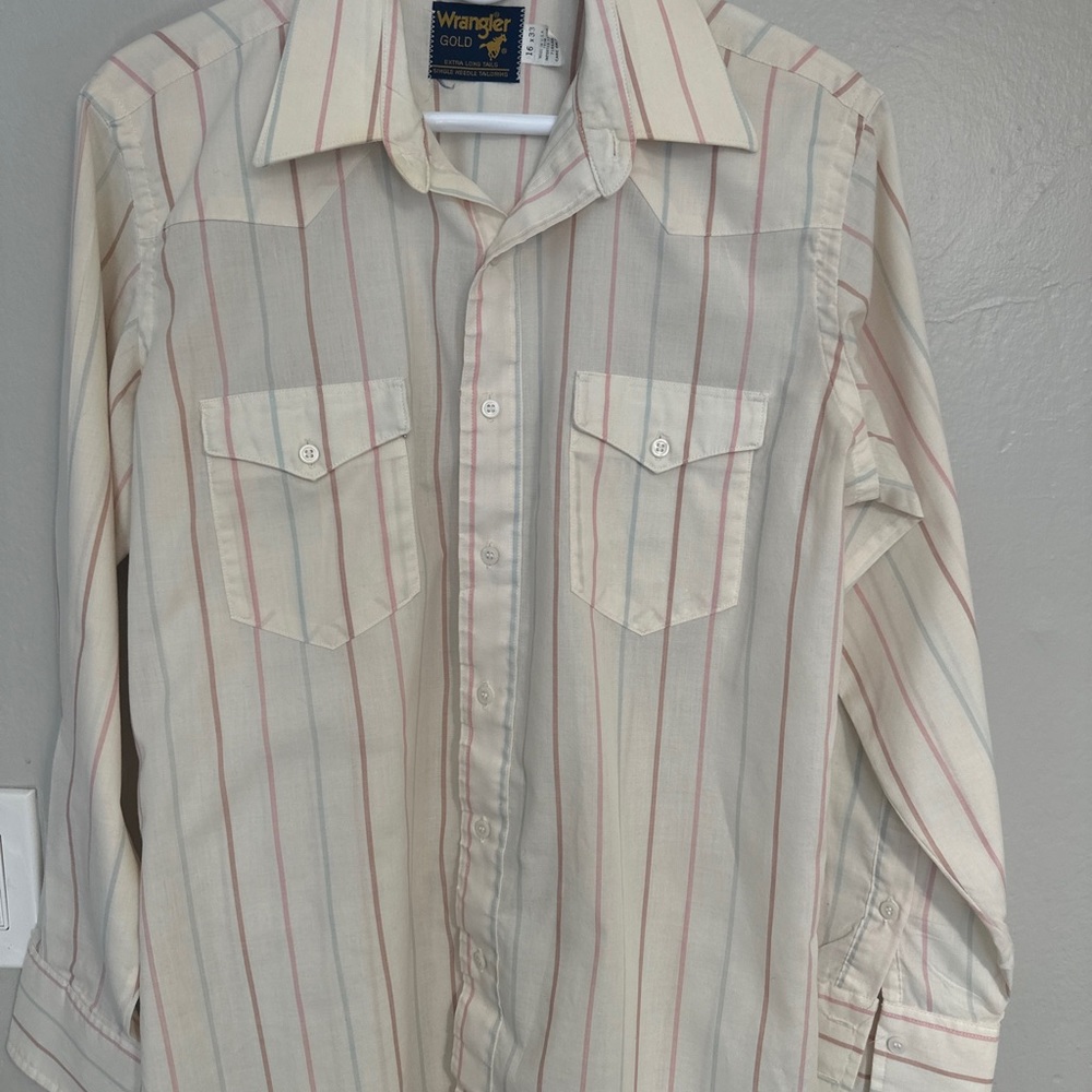 Vintage Wrangler Gold Men's X-Long Tails Button Down Western Shirt Size 16x33